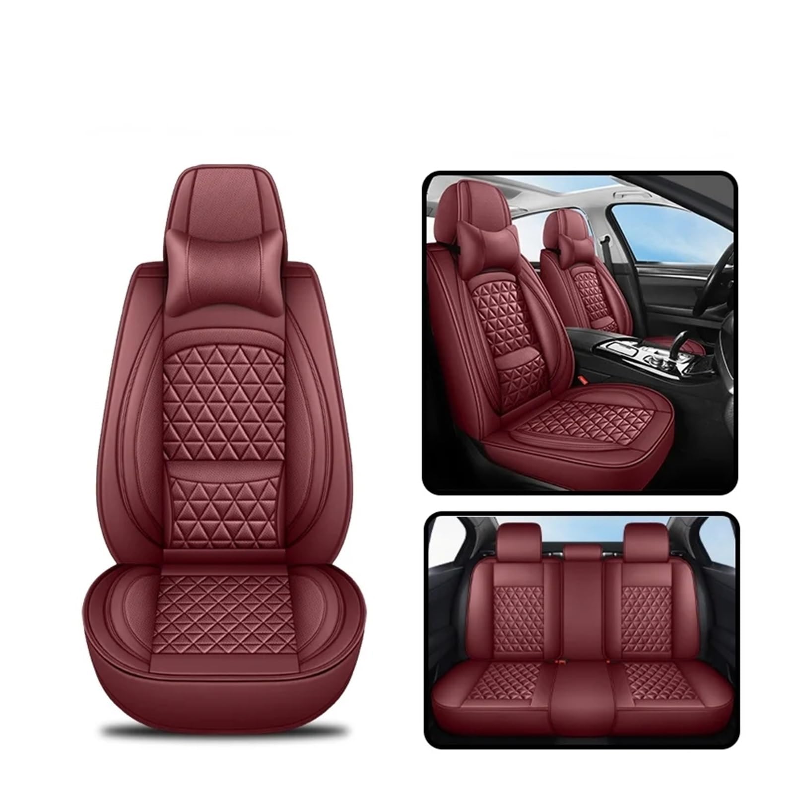 Hguvsjd Autositzbezüge Für Vw Für Polo Für Atlas Für Jetta Für Bora Für EOS Für Sharan Für Variant Für Käfer/PU Leder Auto Sitzbezug Autositzüberzug(Wine red 5 Seater b) von Hguvsjd