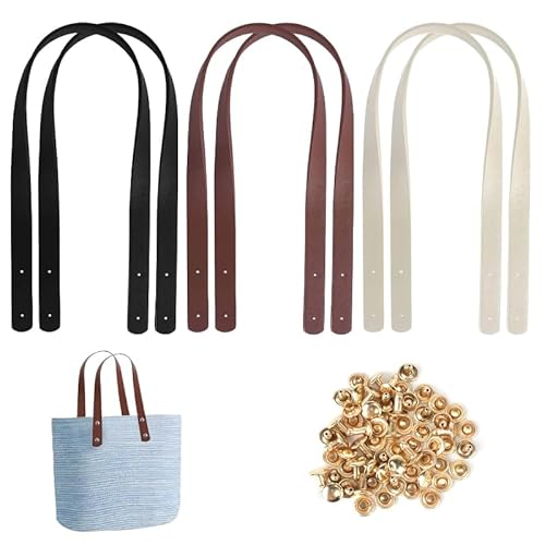 Taschengriffe Aus Leder 60CM Taschenhenkel 6 Taschenriemen 3 Farben Henkel für Taschen Leder Lederriemen für 24 Nieten Taschen Lederhandtaschengriffe Griff für Tasche für DIY Geldbörse, Handtasche von HhBdy