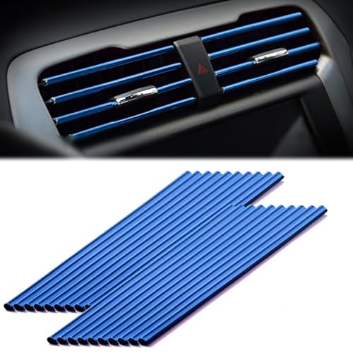 Dekorationsstreifen 20 Pcs Auto Air Vent Outlet Stri PVC Chrom Styling Formteil Auto Air Vent Trim Strip Auto Lüftung Deko Lüftungsschlitze Auto Deko Auto Klimaanlage Innendekoration Zubehör (Blau) von HhBdy