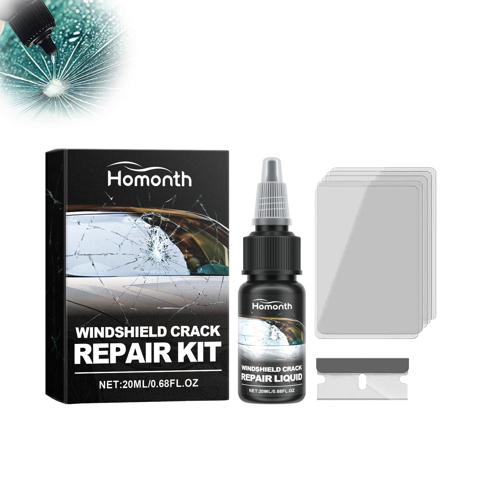 HiGropcore Auto Windschutzscheibe Riss Reparatur Flüssigkeit, Glas Reparatur Flüssigkeit Windschutzscheibe Reparaturset Set zur Reparatur von Kratzern, Löchern, Spinnennetzen, Rissen (1PCS) von HiGropcore