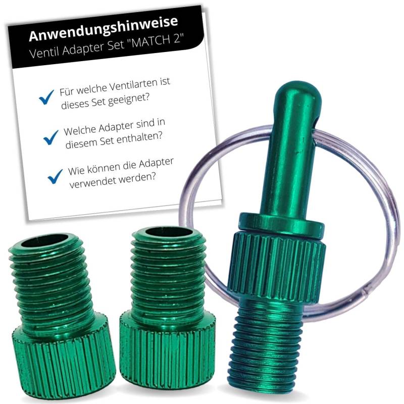 HiLo sports Fahrradventil Adapter Set [Mit Schlüsselanhänger] - 3 STK Ventil Adapter aus Aluminium - Bunte Ventiladapter für das Fahrrad mit Anleitung von HiLo sports