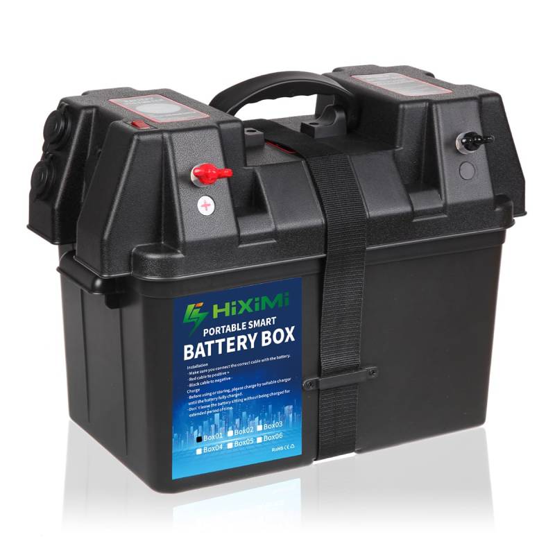 12V Batterie Box Outdoor Batteriebox Portable Multifunktions Tray Cases für Marine Boot RV Camping Reise Blei Säure AGM Lithium LiFePO4 Batterie Kunststoff Boxen (Batterie nicht enthalten) von HiXiMi