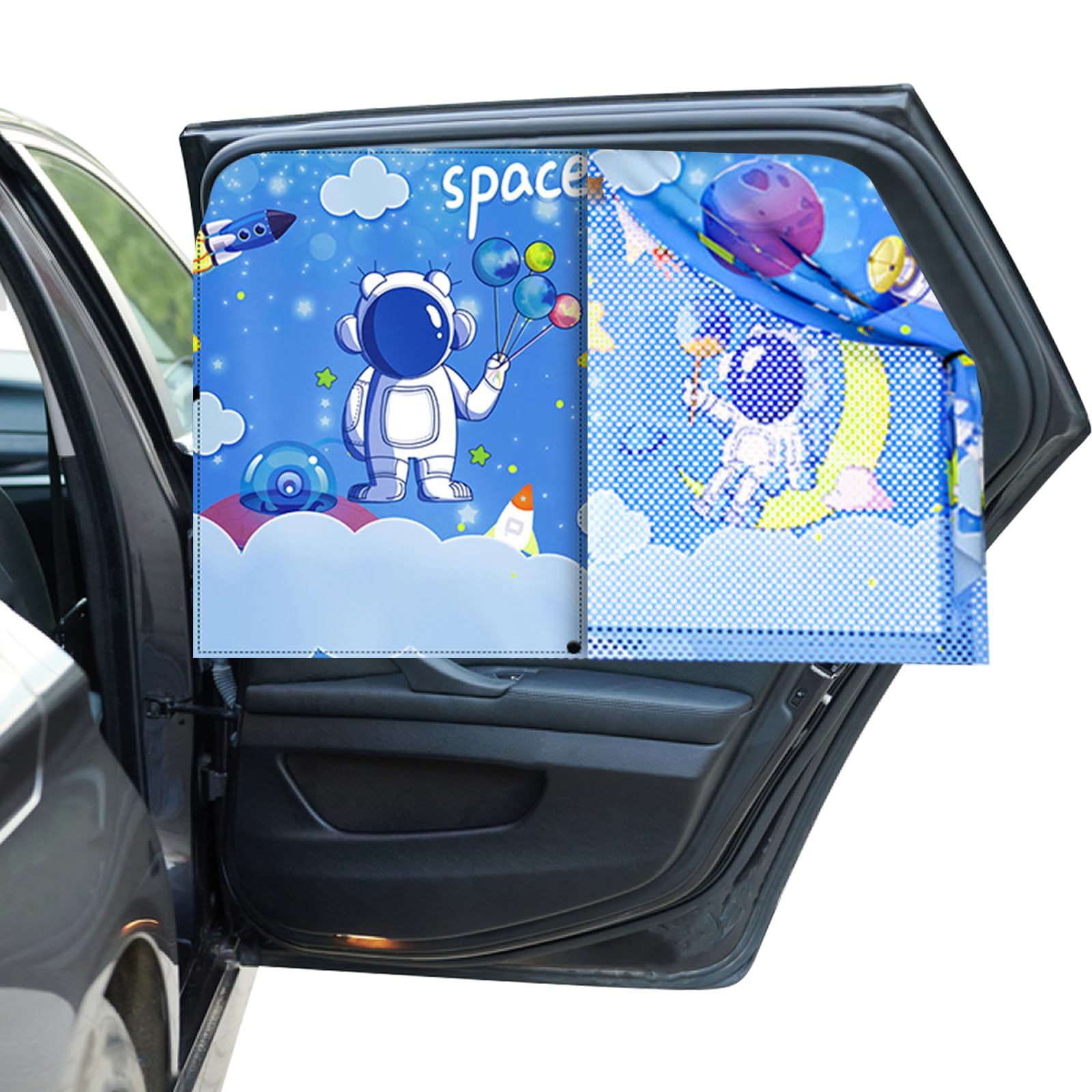 Hianjoo Auto Sonnenschutz Baby mit UV Schutz, Auto Moskitonetz Seitenscheibe für Kinder, Magnet Autofenster Sonnenschutz Universal, Doppellagiger Sonnenschutztuch - Weltraumfantasie von Hianjoo