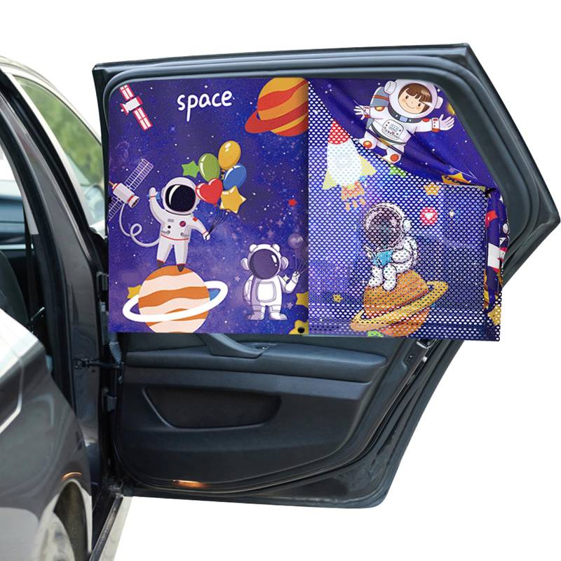 Hianjoo Auto Sonnenschutz Baby mit UV Schutz, Auto Moskitonetz Seitenscheibe für Kinder, Magnet Autofenster Sonnenschutz Universal, Doppellagiger Sonnenschutztuch - Weltraumforschung von Hianjoo