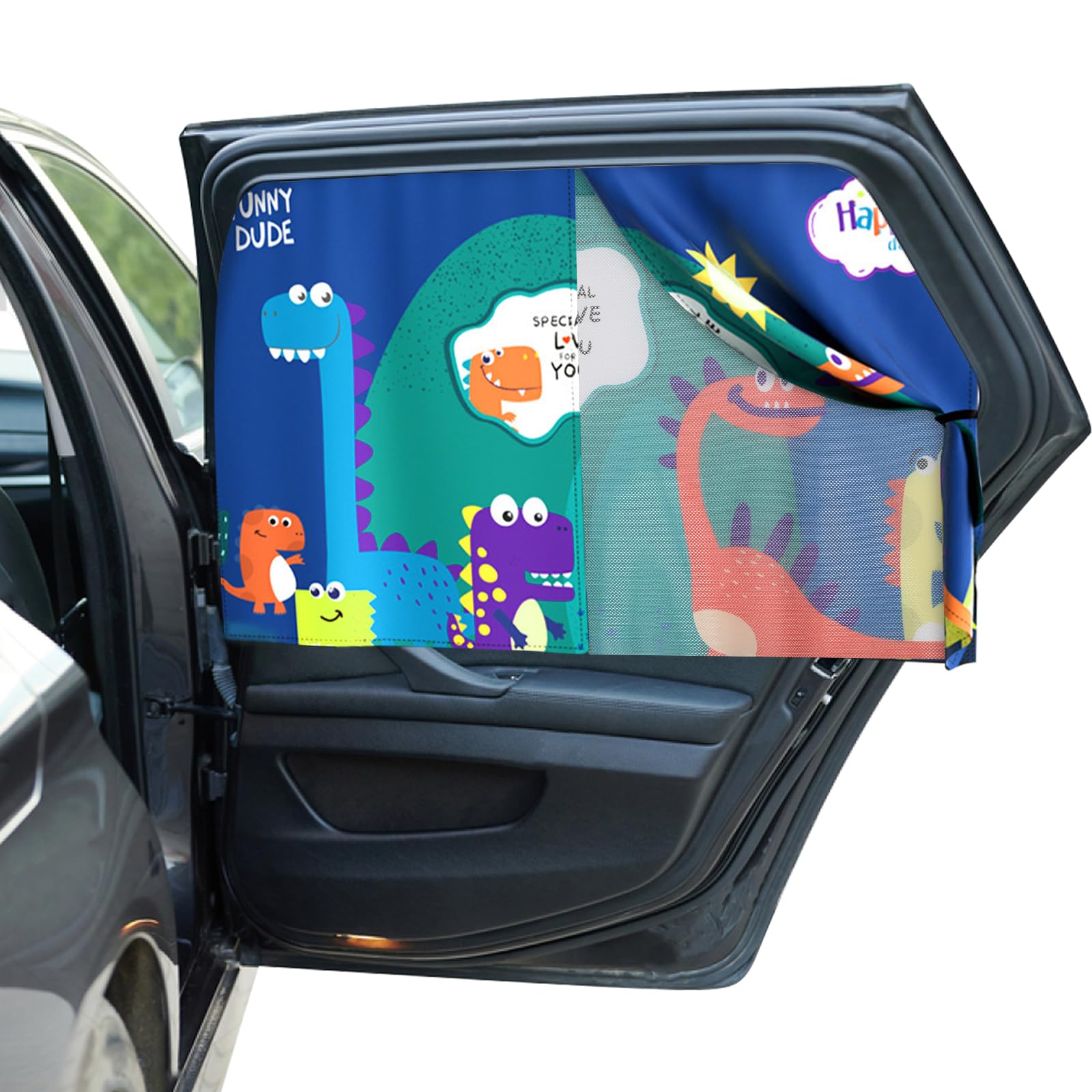 Hianjoo Auto Sonnenschutz Baby mit UV Schutz, Auto Moskitonetz Seitenscheibe für Kinder, Magnet Autofenster Sonnenschutz Universal, Doppellagiger Sonnenschutztuch - Dinosauriermuster von Hianjoo