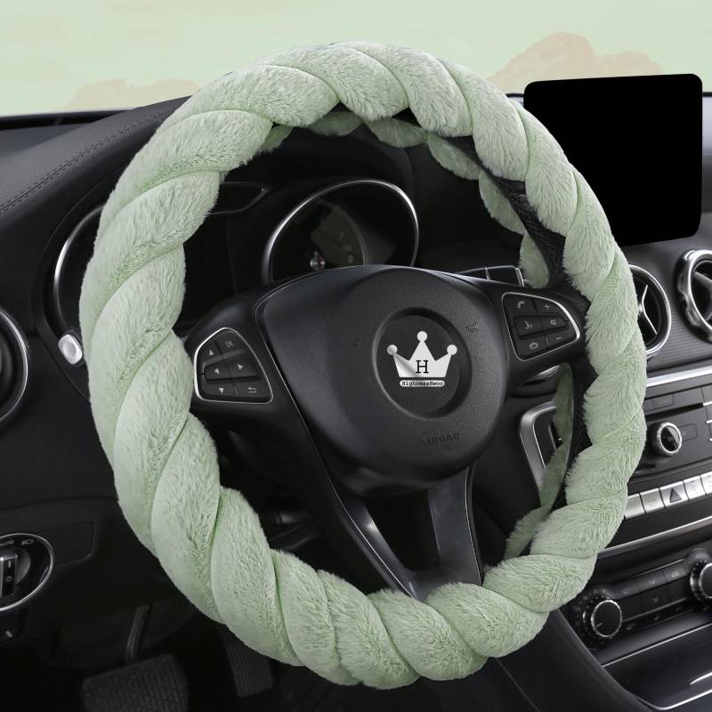 HighnessHwoo Luxuriöser Flauschiger Winter Lenkradbezug für Damen und Mädchen, Weicher Plüsch, Warm, Miedlich, Mädchenhaft, Auto Innenzubehör für Jeep-LKW, F150, rutschfest, Grün, Grössen(39-41cm) von HighnessHwoo