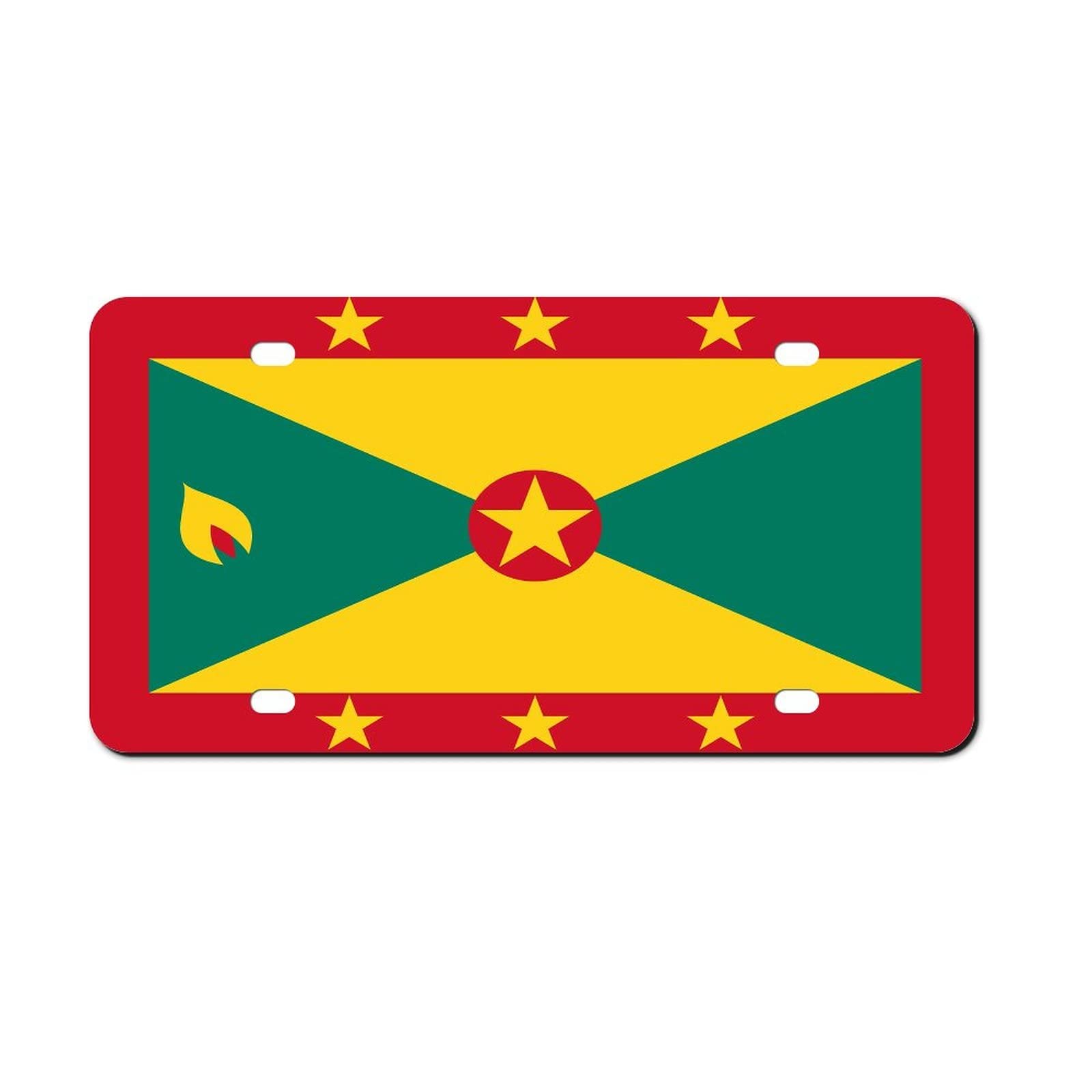 Higoss Nummernschild Grenada-Flagge, Kennzeichenrahmen, Vorderseite Aluminium-Metall, Nummernschild, Autoanhänger, dekorativer Nummernschild-Abdeckrahmen 15,2 x 30,5 cm von Higoss