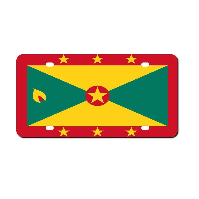 Higoss Nummernschild Grenada-Flagge, Kennzeichenrahmen, Vorderseite Aluminium-Metall, Nummernschild, Autoanhänger, dekorativer Nummernschild-Abdeckrahmen 15,2 x 30,5 cm von Higoss