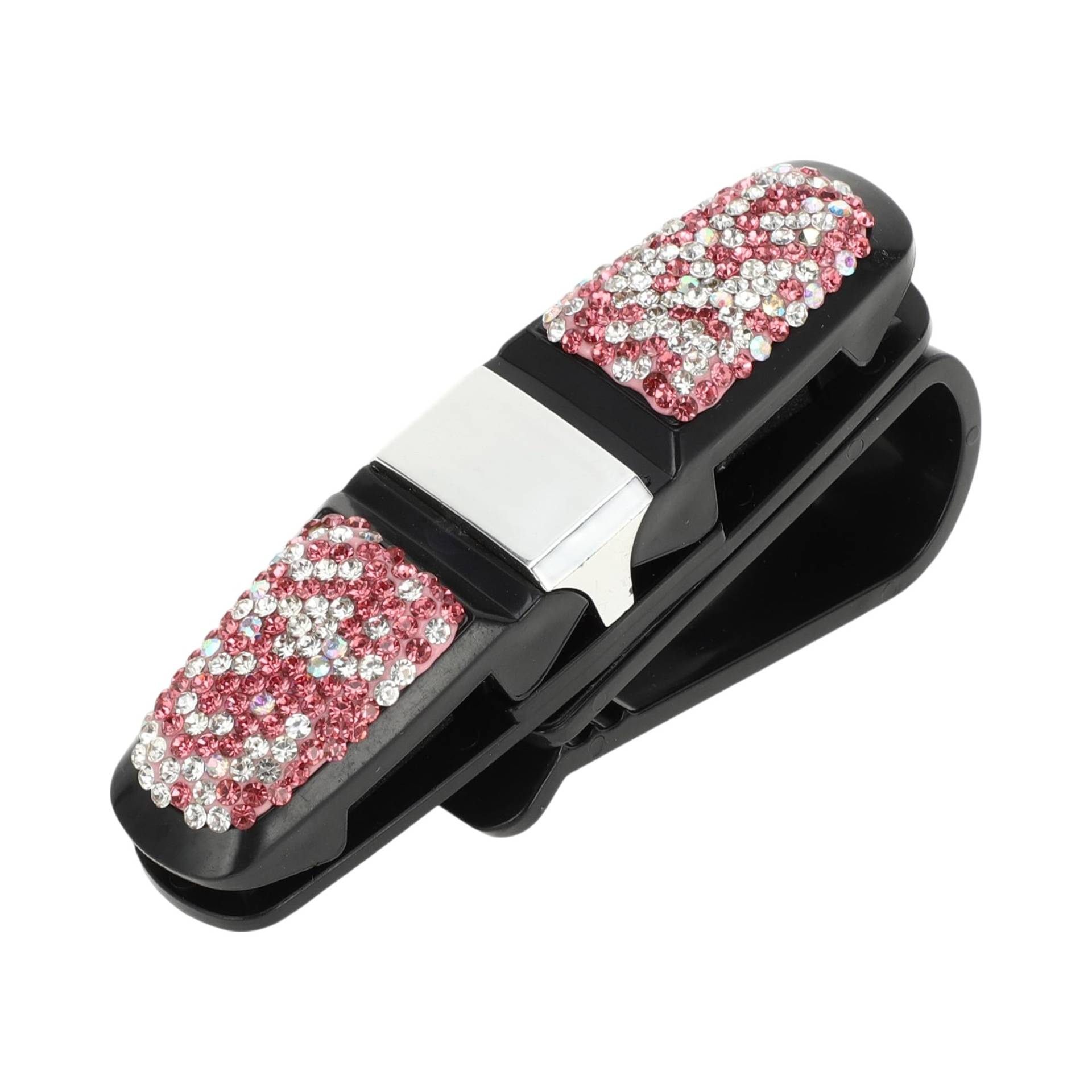 Hihaha Auto Sonnenblende Sonnenbrillenhalter/Front Sonnenblende Brillenclip Zwei Klemmen für Auto SUV LKW/Robuster Visier-Organizer aus ABS / 1 Stück Pink Faux Diamond von Hihaha