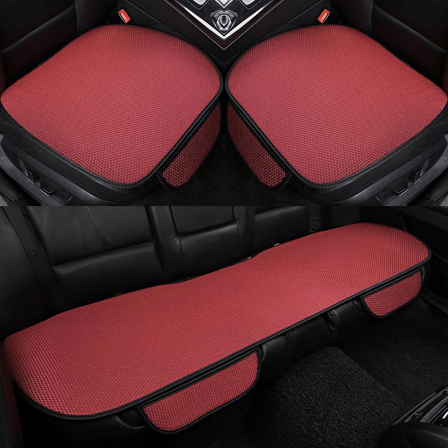 Hikaka 3-teiliges rutschfestes Autositzpolster, atmungsaktiv und erfrischend, universelle Untersitzbezüge für Autos mit Vorder- und Rücksitzen, Autositzbezug, Autoschutz, Eisseidenkissen (Rot) von Hikaka