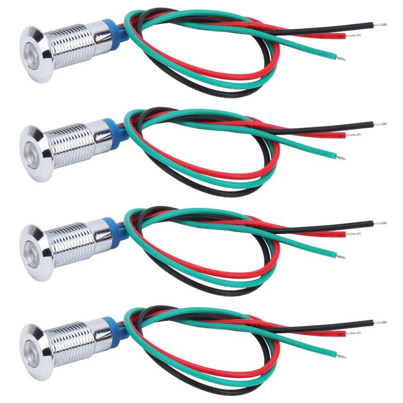 12‑24V 4er Set LED Kontrollleuchte Signalleuchte Gemeinsame Anode Wasserdichtes Metall 2‑farbig 8mm(Rot+Grün),Tasten und Anzeigen von Hilitand