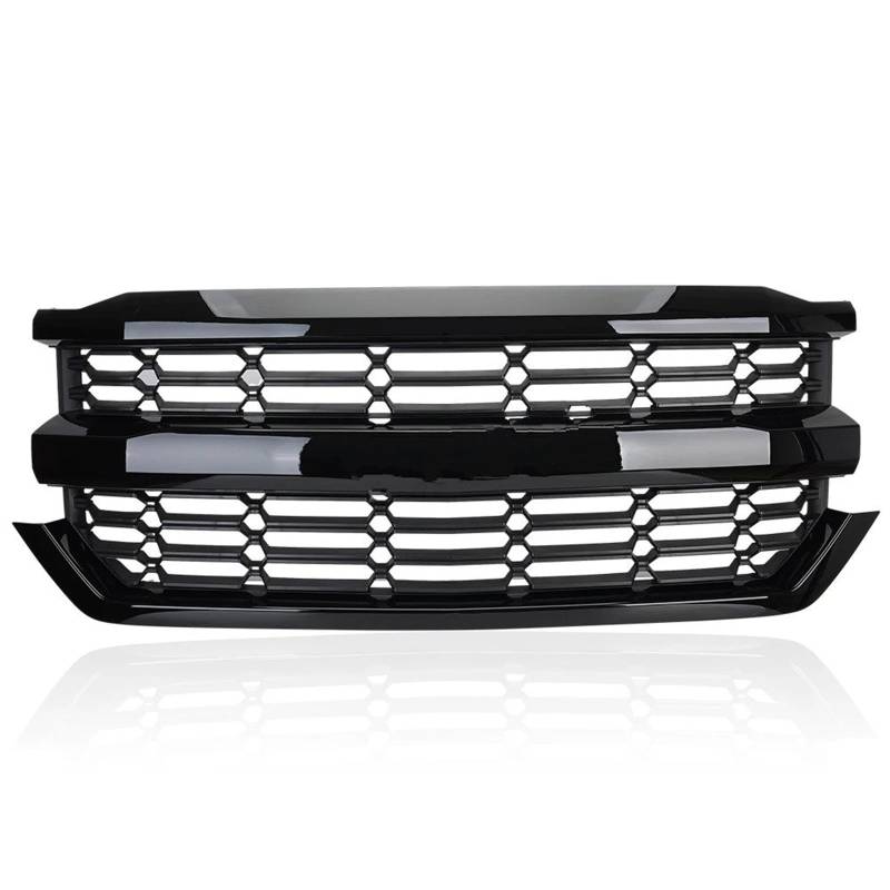 Sport Frontgrill Für Chevrolet Für Silverado 1500 2016 2017 2018 Auto Außen Teile Zubehör Front Stoßstange Grill Grille Abdeckung Trim Sport Kühlergrill(1pc Black) von Himwqfuh