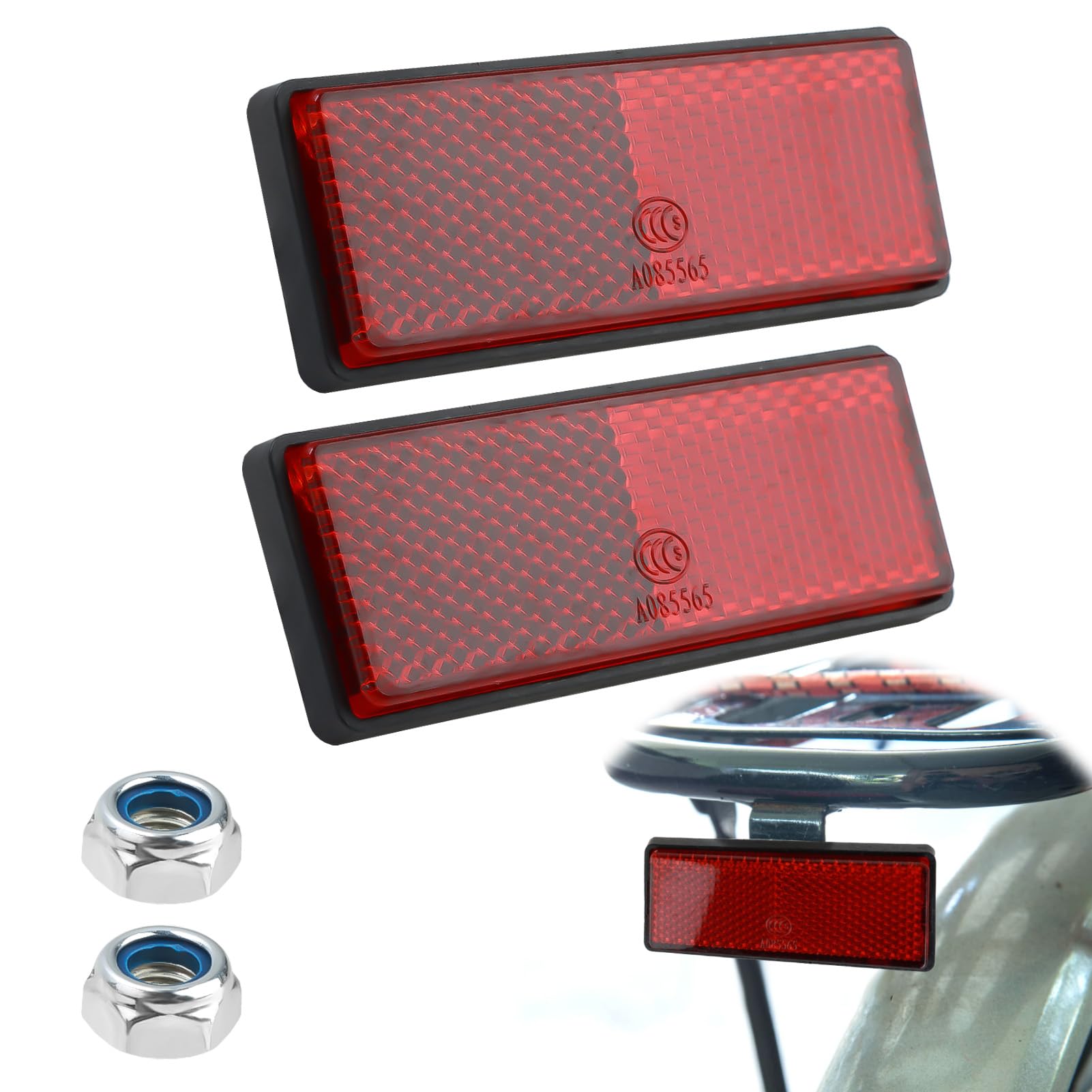 2 Stück Motorrad Fahrrad E4 rot Reflektor, 87 x 31 x 8 mm hinten Reflektor mit Schrauben, multifunktionaler Rückstrahler für Motorrad Scooter, Reflektor Katzenauge hinten Universal (rot, rechteckig) von Hioip