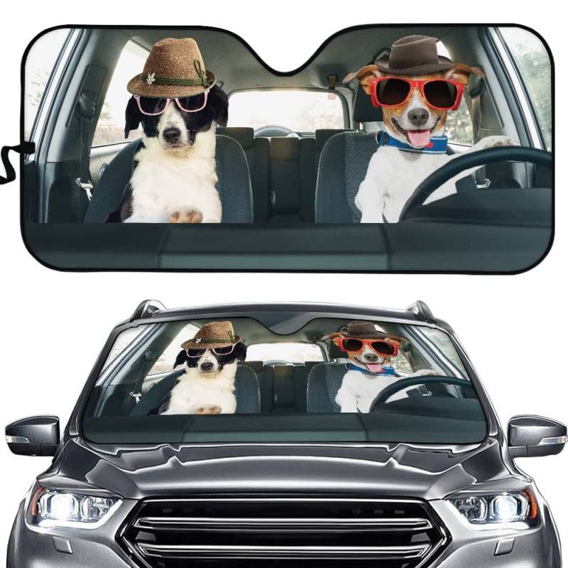 Hixingo Auto Frontscheibe, 3D Funny Tier Motiv Sonnenschutz für Windschutzscheibe, Frontscheibenabdeckung, Faltbares Design Auto Sonnenschutz, UV-Schutz, für meisten Autos (Hund 1) von Hixingo