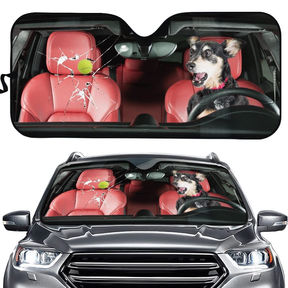 Hixingo Auto Frontscheibe, 3D Funny Tier Motiv Sonnenschutz für Windschutzscheibe, Frontscheibenabdeckung, Faltbares Design Auto Sonnenschutz, UV-Schutz, für meisten Autos (Hund 4) von Hixingo