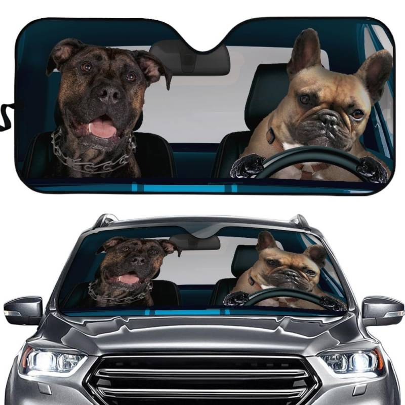 Hixingo Auto Frontscheibe, 3D Hund Fahren Motiv Sonnenschutz für Windschutzscheibe, Frontscheibenabdeckung, Faltbares Design Auto Sonnenschutz, UV-Schutz, für meisten Autos (Hund F) von Hixingo