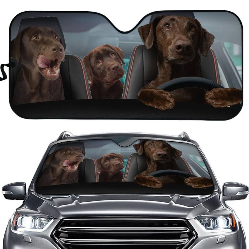 Hixingo Auto Frontscheibe, 3D Hund Fahren Motiv Sonnenschutz für Windschutzscheibe, Frontscheibenabdeckung, Faltbares Design Auto Sonnenschutz, UV-Schutz, für meisten Autos (Hund I) von Hixingo