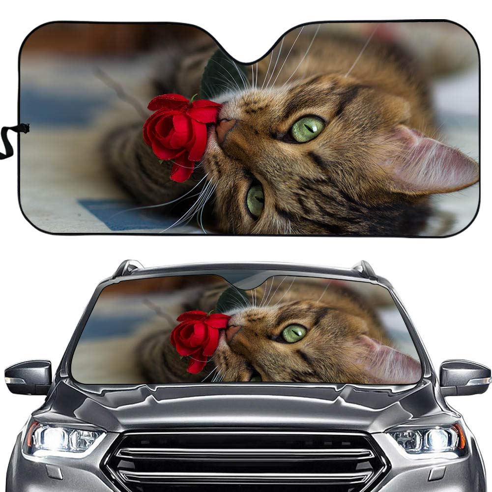 Hixingo Auto Frontscheibe, 3D Tier Katze Motiv Sonnenschutz für Windschutzscheibe, Frontscheibenabdeckung, Faltbares Design Auto Sonnenschutz, UV-Schutz, für meisten Autos (Tabby-Katze 2) von Hixingo