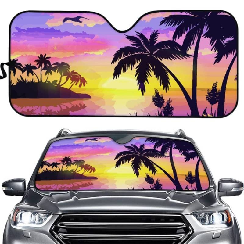 Hixingo Auto Frontscheibe, Funny 3D Strand Hülse Motiv Sonnenschutz für Windschutzscheibe, Frontscheibenabdeckung, Faltbares Design Auto Sonnenschutz, UV-Schutz, für meisten Autos (A) von Hixingo