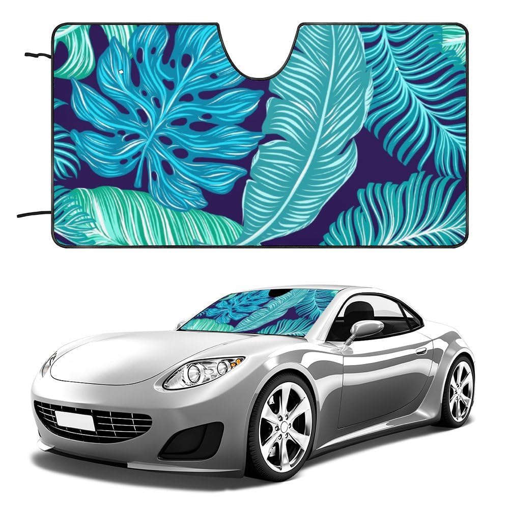 Hixingo Auto Frontscheibe, Sonnenschutz für Windschutzscheibe, 3D Pflanzen Muster Frontscheibenabdeckung, Faltbares Design Auto Sonnenschutz, UV-Schutz, für Autos (Türkis,76x140cm) von Hixingo