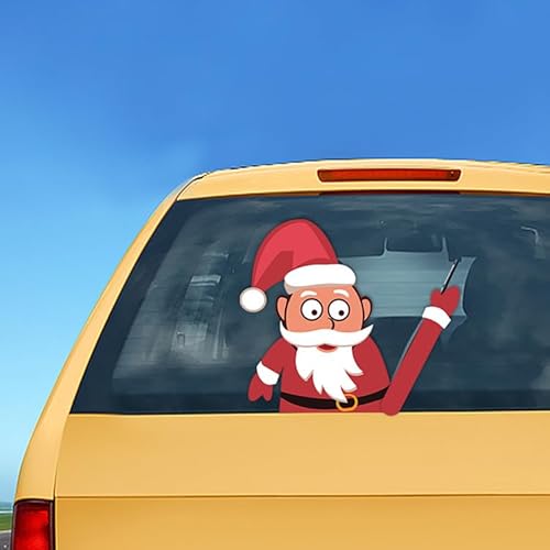 Hixingo Weihnachten Heckscheibenaufkleber Auto, Lustiger Weihnachtsmann Heckwischer Aufkleber Cartoon Dekoration Scheibenwischer Heckscheiben Aufkleber Wischeraufkleber Tags (Rot) von Hixingo