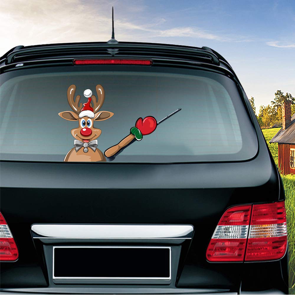 Hixingo Weihnachten Heckscheibenaufkleber Auto, Lustiger Weihnachtsmann Heckwischer Aufkleber Kawaii Dekoration Scheibenwischer Heckscheiben Aufkleber Wischeraufkleber Tags (Rentier) von Hixingo