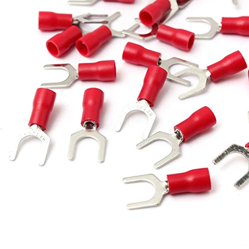 100x Stück Gabelkabelschuh in rot 0,5-1,5mm² Loch-Ø M3 Teillisoliert PVC Anschlussklemme Kabelschuh Kabel-Verbinder aus Kupfer verzinnt Gabelkabelschuhe von HobbyPower24