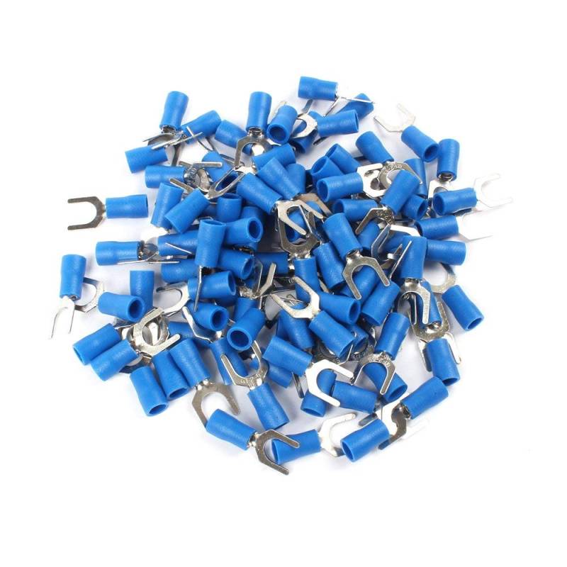 50x Stück Gabelkabelschuh in blau 1,5-2,5mm² Loch-Ø M3 Teillisoliert PVC Anschlussklemme Kabelschuh Kabel-Verbinder aus Kupfer verzinnt Gabelkabelschuhe von HobbyPower24