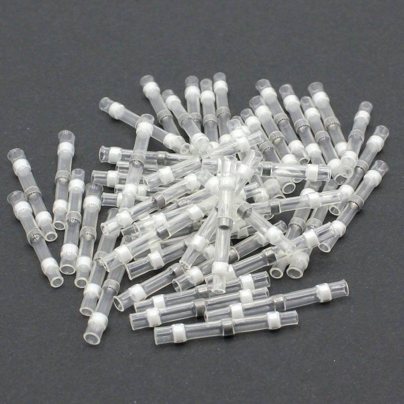 Lötverbinder Schrumpfverbinder Stossverbinder Kabelverbinder Weiss Ø 1,5 mm für Kabelquerschnitt 0,3-0,5 mm² Menge 10, 25, 50, 75 oder 100 Stück (10) von HobbyPower24