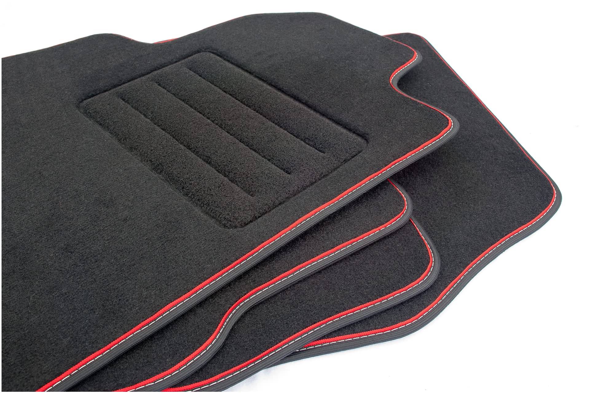 Velour Floor Mats Set für OPEL GRANDLAND X 4-teilig - Premium ROT Besatz von Hobbycar