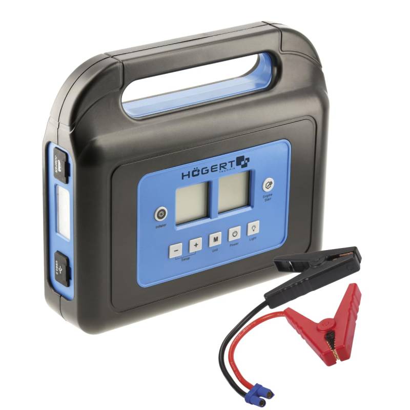 HÖGERT TECHNIK - Autostarter 400A 4in1, Starter mit 8 bar Kompressorfunktion, Eingebaute Taschenlampe, Batteriekapazität 10000 mAh, 2 USB-Eingänge mit Ladefunktion, 2 übersichtliche Displays von Högert Technik