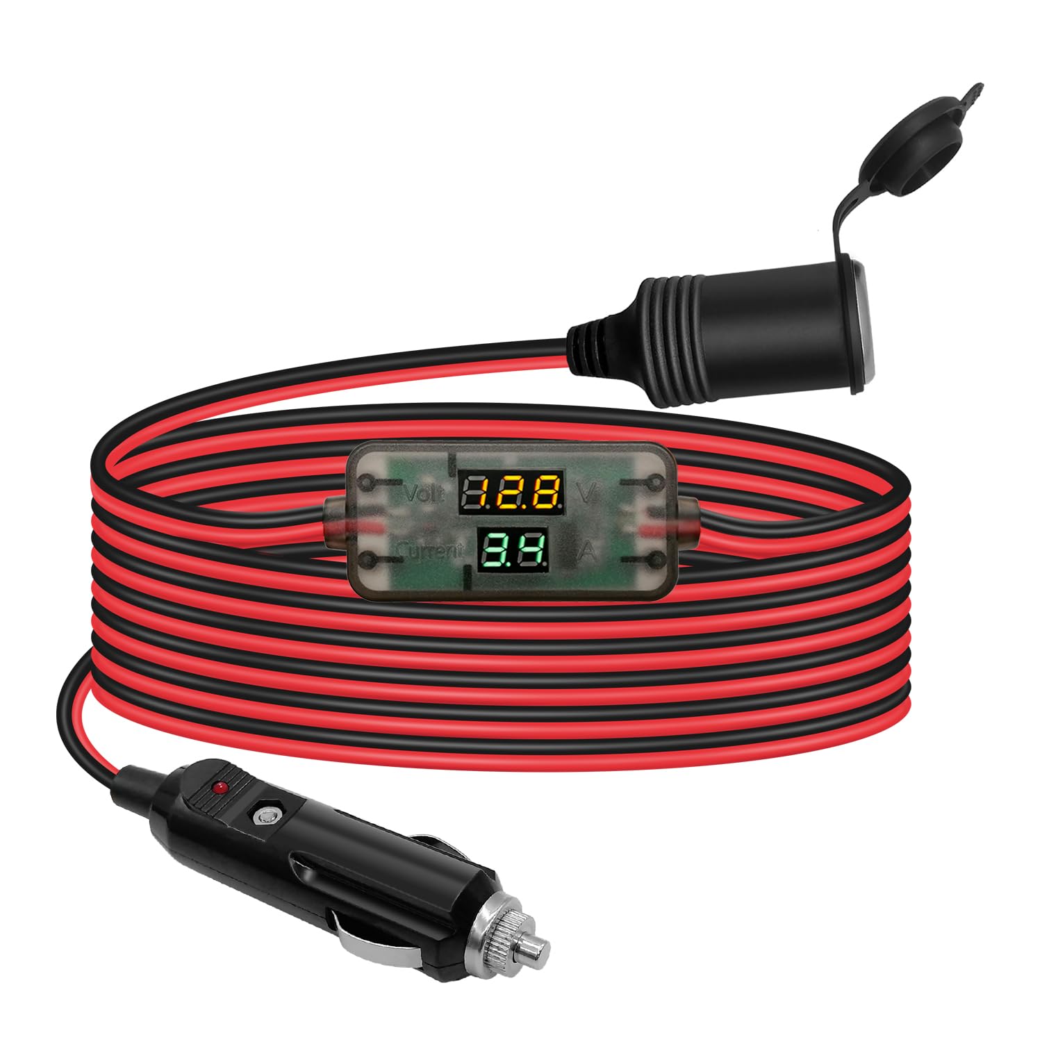 Hoembpn 2M 3-in-1 Batterie Monitor KFZ Verlängerungskabel Zigarettenanzünder Buchse Adapter, 12V/24V Auto Batteriewächter Zigarettenanzünder Steckdose 10A 17AWG Kabel mit LED Voltmeter Amperemeter von Hoembpn