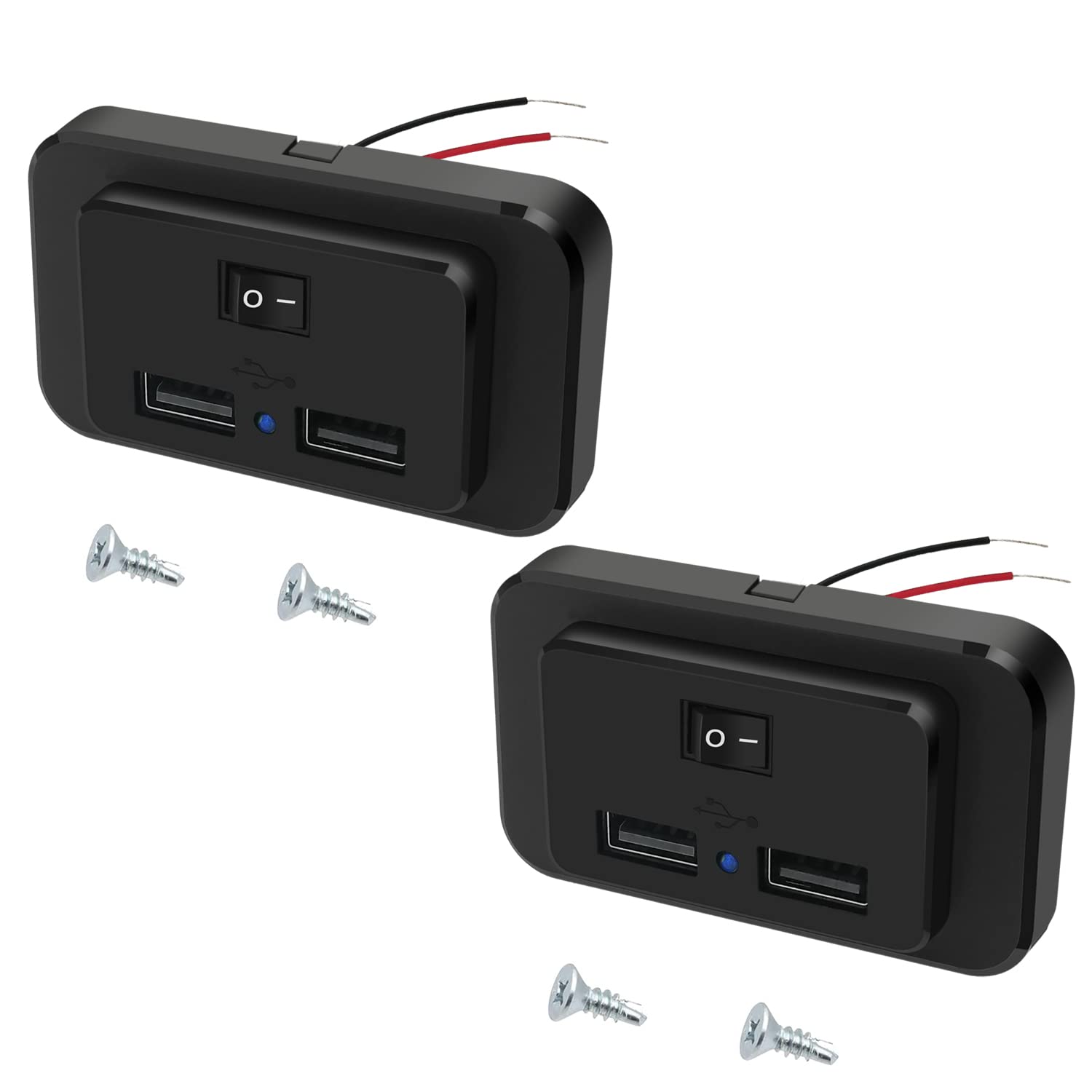 Hoembpn 4,8A Dual USB Auto Ladegerät Steckdose mit Schalter und LED, 12V/24V USB Ladebuchse Panel für Wohnmobil SUV LKW Boot(2 Stück) von Hoembpn