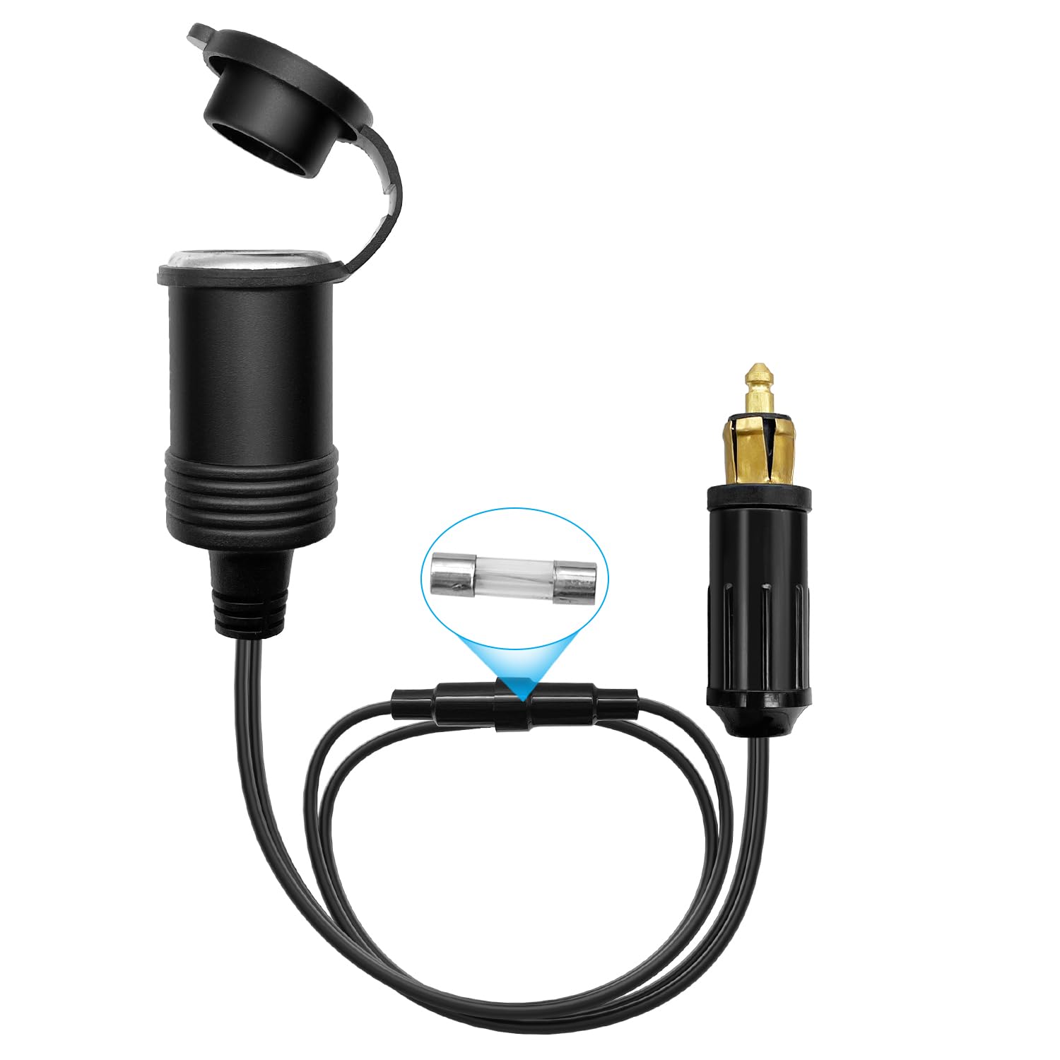 Hoembpn DIN Stecker auf Zigarettenanzünder Adapter Steckdose Verlängerungskabel mit 10A Sicherung Wasserdicht 12V/24V Buchse, für BMW Motorrad Auto Wohnmobil (30CM) von Hoembpn