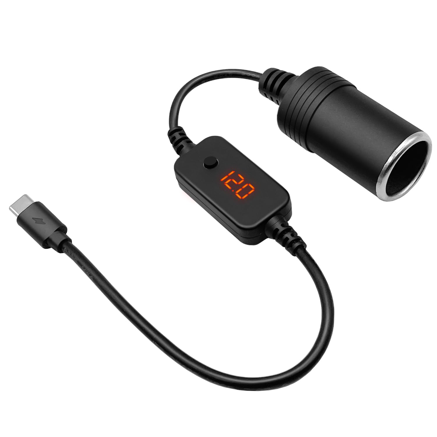 USB C Stecker auf 12V Auto Zigarettenanzünder Buchse Adapter Kabel Konverter mit Voltmeter Anzeige, Einstellbare Spannung 5V/9V/12V, Geeignet für Auto Ladegerät, GPS, Dash Cam von Hoembpn