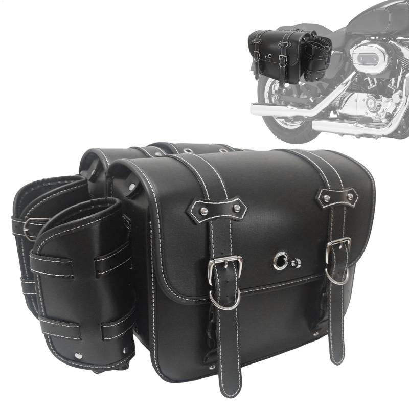 Hogvinnatil Motorrad-Seitentaschen,Motorrad-Satteltaschen | PU-Leder-Fahrradgepäcktasche mit Wasserflaschenhalter,2X Ausrüstungstaschen, wasserdichter Organizer, Motorradzubehör von Hogvinnatil