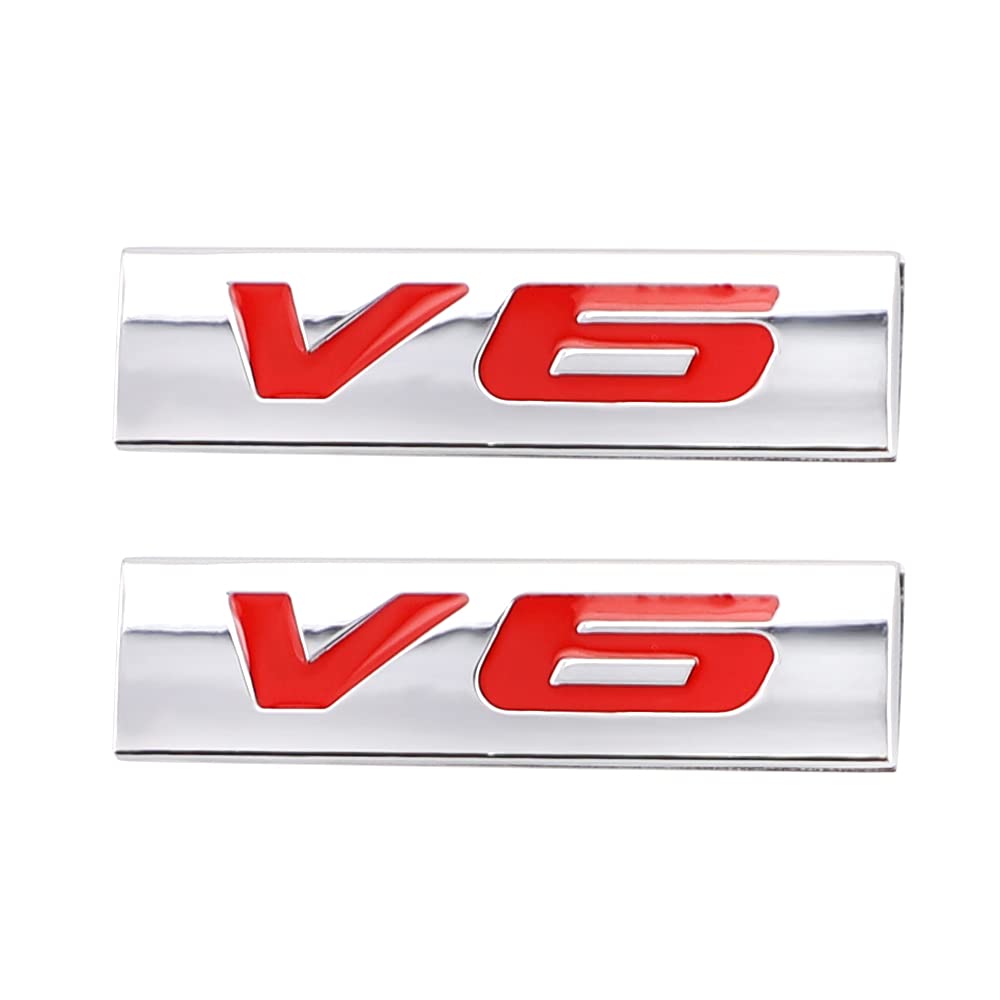 2 STK. V6 Auto Emblem 3D Metall Kennzeichen AutoHinterseite Vorderück AusschubStabschachtel Allgemein(Silver Red) von HolaDemo