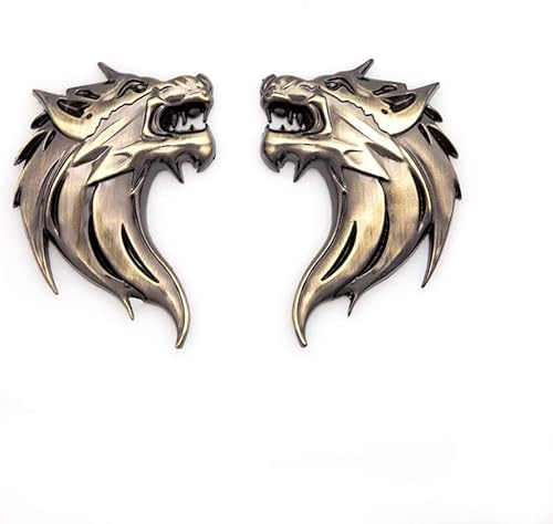 EIN Paar 3D Wolf Head Metall Abzeichen Auto Motorrad Seite Schlammabdeckung Abzeichen Heckform Abzeichen Aufkleber(Bronze) von HolaDemo