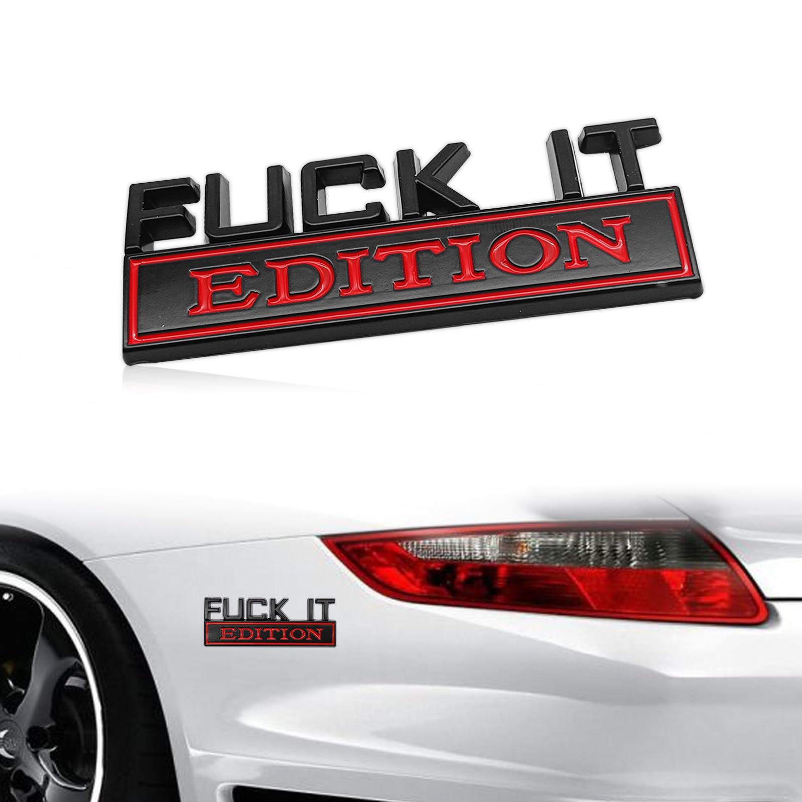 Fuck IT 3D Edition Auto Emblem Aufkleber, Hinterseite Vorderkappe Kofferraum Tür Abzeichen General Motors Truck SUV Motorrad(Black + Red) von HolaDemo