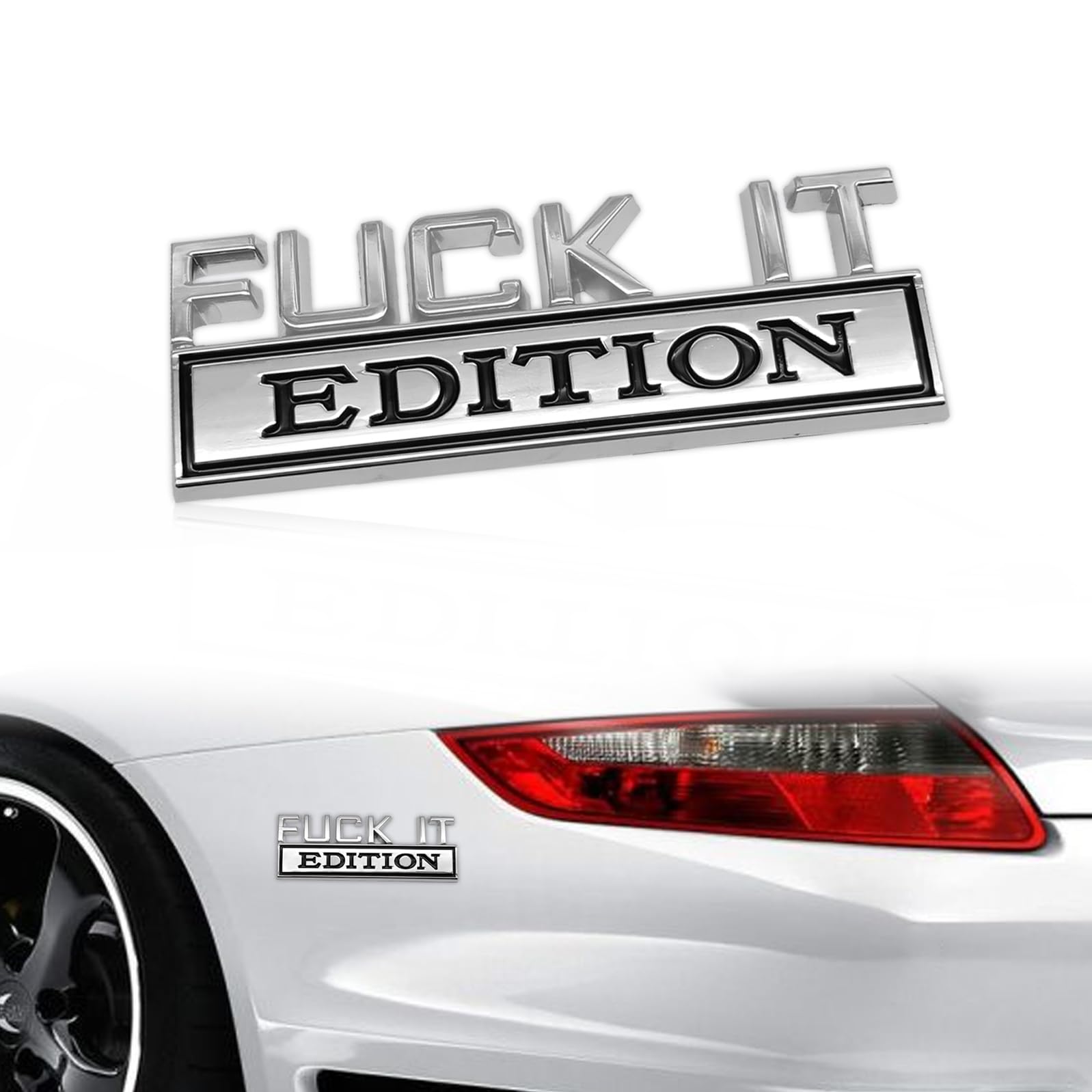 Fuck IT 3D Edition Auto Emblem Aufkleber, Hinterseite Vorderkappe Kofferraum Tür Abzeichen General Motors Truck SUV Motorrad(Silver + Black) von HolaDemo