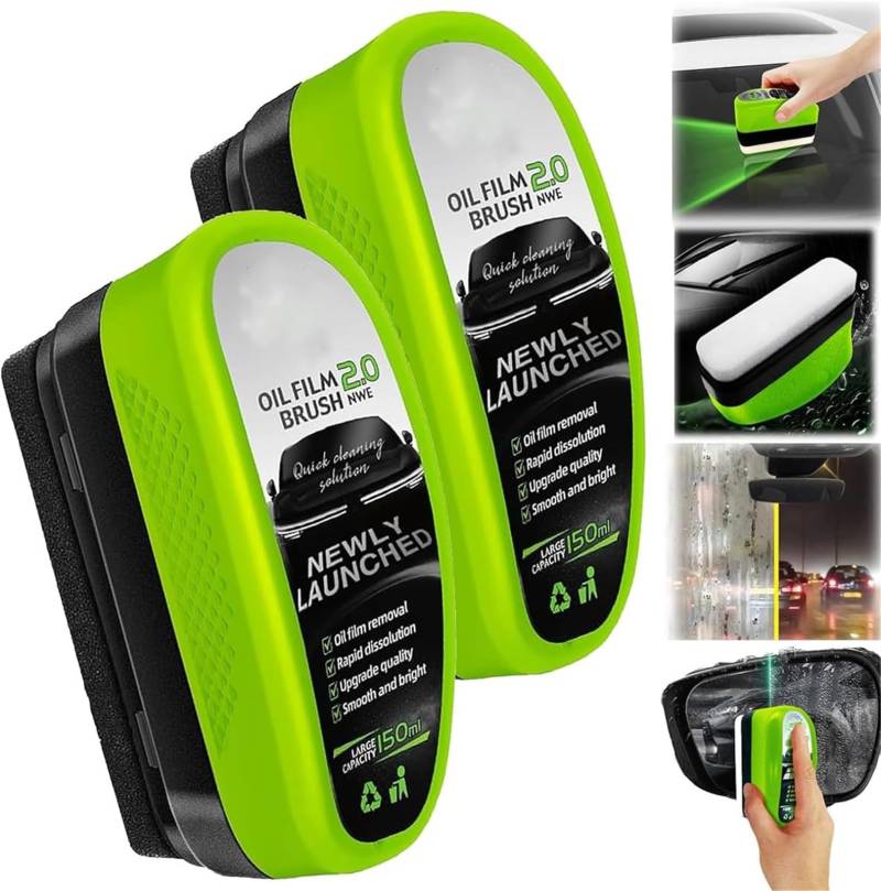 Automotive Oil Film Cleaning Brush | Reusable Oil Film Cleaning Brush,Prevents Rain and Fog Cleaning Glass Brush,Oil Repellent Film for car Windows, Improves Clarity and Visibility (Green, 2Pcs) von Holibao