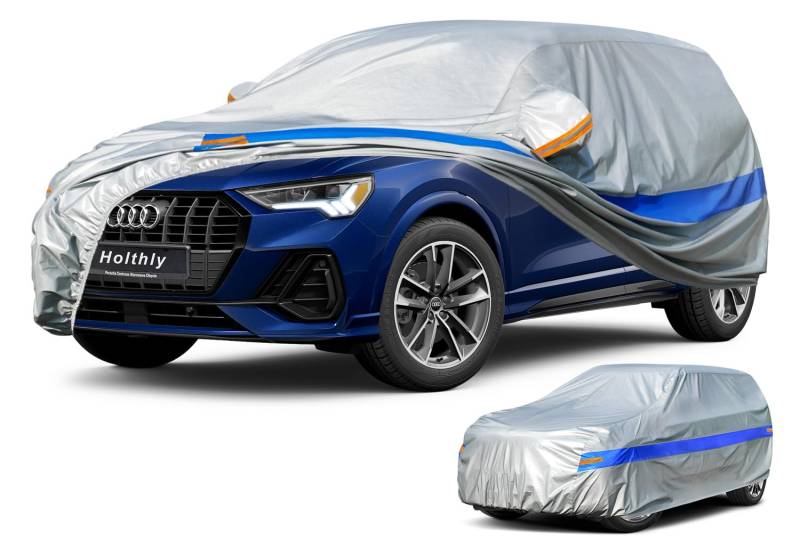 Holthly SUV Autoabdeckung Wasserdicht Atmungsaktiv,Auto-Abdeckplane für Vollgarage,Regen,Sonne,Staub und UV-Schutz.Autoplane passend für Audi Q3,Opel Grandland, Mokka,Hyundai Tucson,usw.YM+ von Holthly