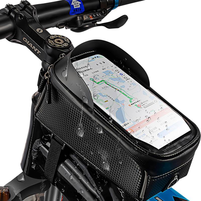 Holwim Fahrrad Rahmentasche Fahrradtasche Rahmen Wasserdicht Handytasche mit Reflektierendes Design und TPU Touchscreen für Smartphone bis zu 7 Zoll, Oberrohrtasche für Montainbikes, Rennrad, Ebikes von Holwim