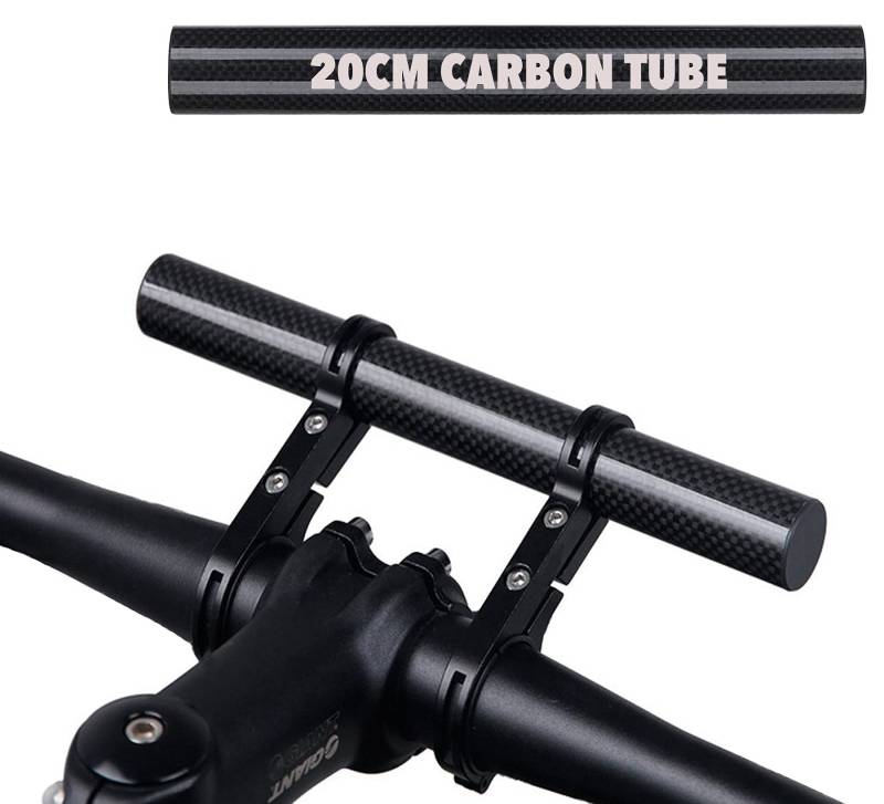 Homeet Carbon Tube Fahrrad Lenker Extender 20CM Doppel Halterung Lenker Fahrrad Halter Zubehör für Taschenlampe, LED-Licht, Tacho, GPS von Homeet