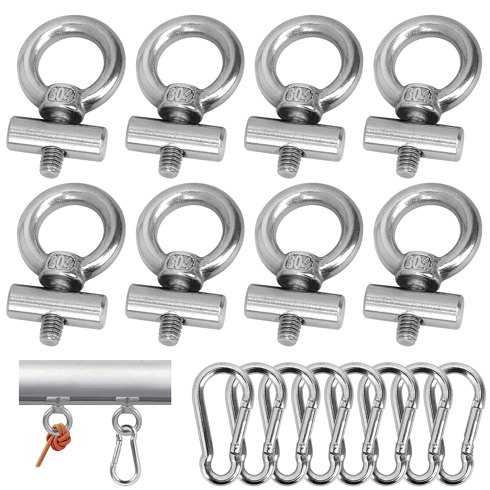 Homgaty Kederleiste Haken, 8 Set 6 mm Edelstahl Markisenhaken Kederstopper mit Karabiner, Markisen Haken Kederschiene Zubehör für Caravan, Wohnmobil, Wohnwagen, Campervan, Boot, Camping Zelt von Homgaty