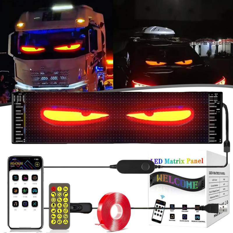 Teufelsaugen-Lichter für Autos, Devil Eyes Licht für Auto und LKW, Colorful Eye Lamp Soft Screen for Car Window, Programmierbares Flex-Auto-LED-Display von Homgo