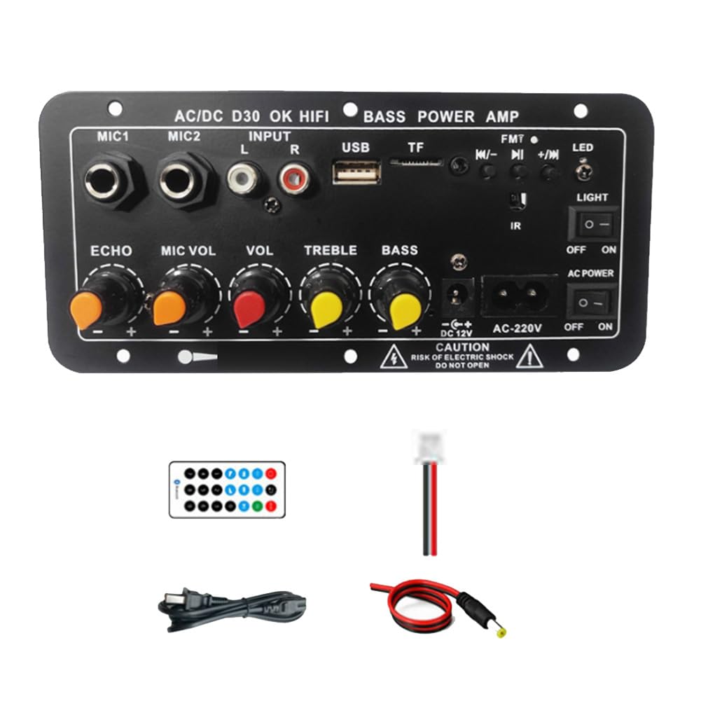 HondoKet D30 Auto 12V-24V Verstärkerplatine, Auto-Bluetooth-Audioverstärker mit Höhen- und Bassregelung, EU-Stecker, Einfache Installation von HondoKet