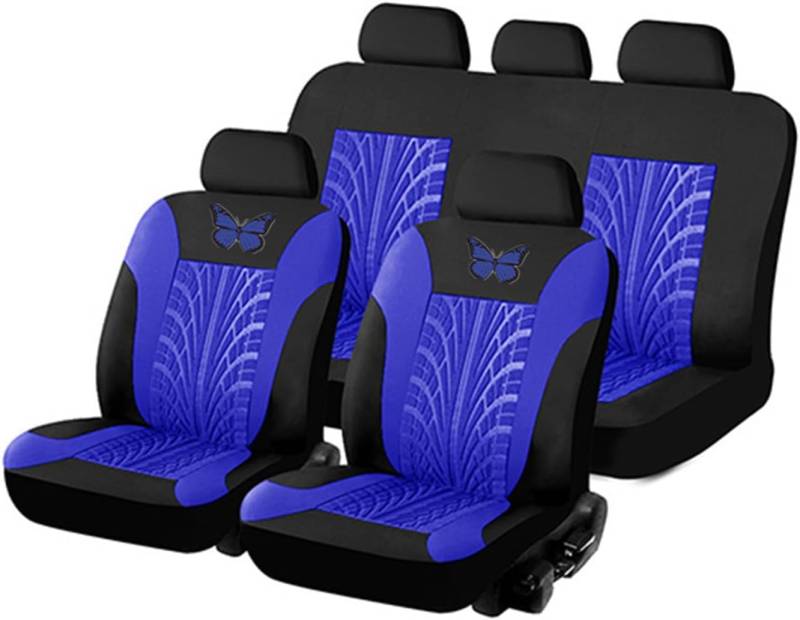 Hongtaidect 9Pcs Auto Sitzbezüge Im Gemeinsamen Gebrauch, 5 Sitze rutschfeste Atmungsaktive Bequeme Waschbare Front Rear Full Sets Protector, Innenzubehör Für Auto,Blau von Hongtaidect