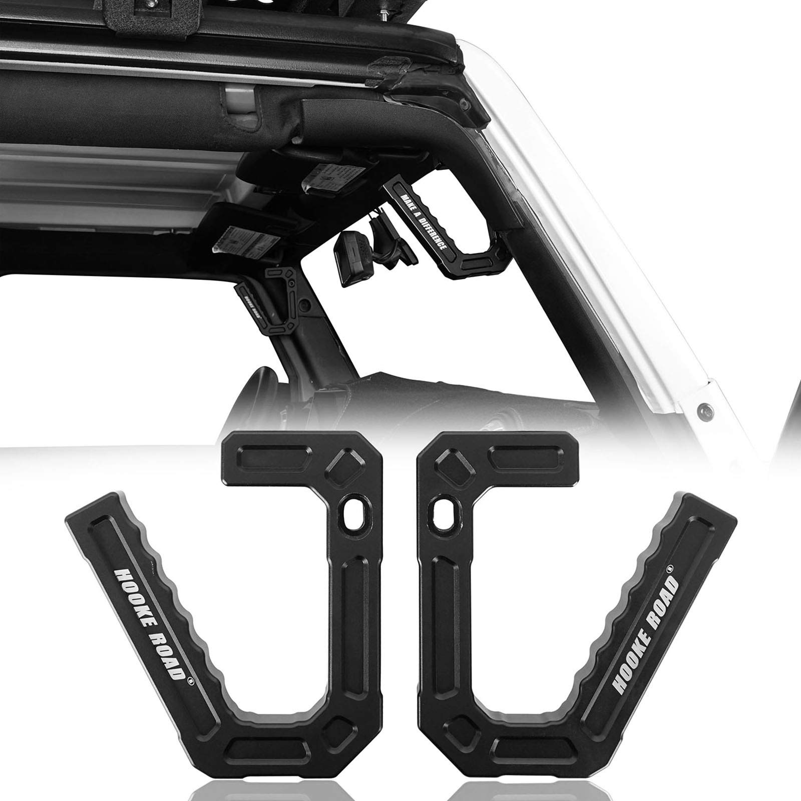 Hooke Road Aluminium-Haltegriffe, schwarz, Frontgriffe, kompatibel mit Jeep Wrangler JK & Unlimited 07–18 von Hooke Road