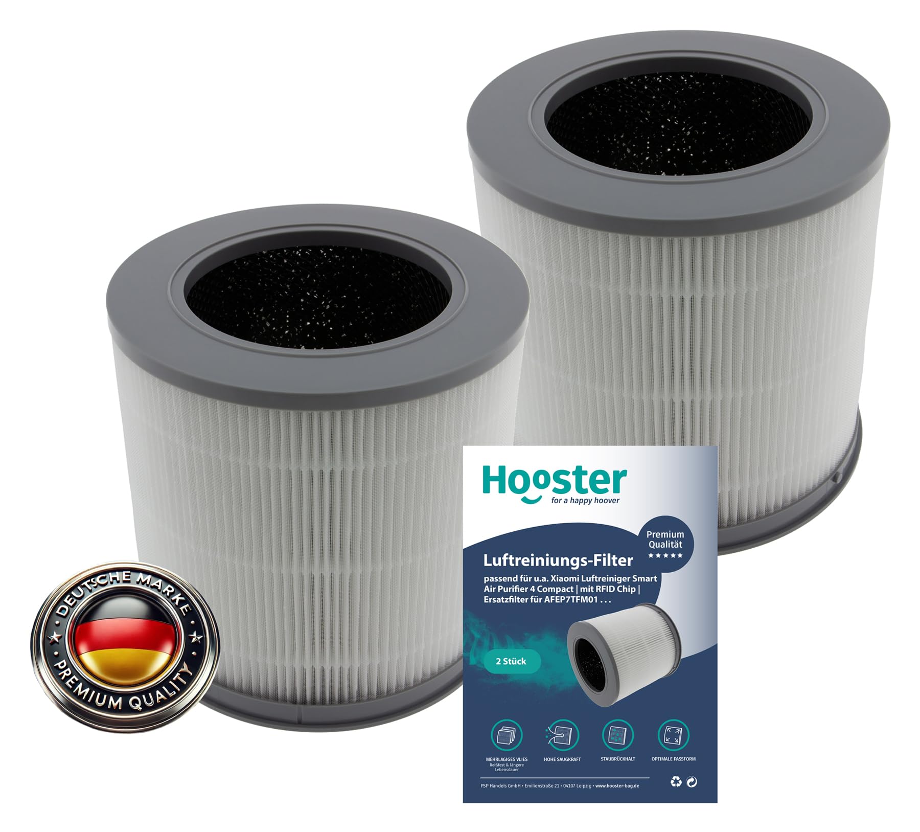 2er-SET HEPA Filter kompatibel mit Xiaomi Smart Air Purifier 4 COMPACT (NICHT 4 Lite und NICHT 4 PRO) | mit RFID Chip von Hooster